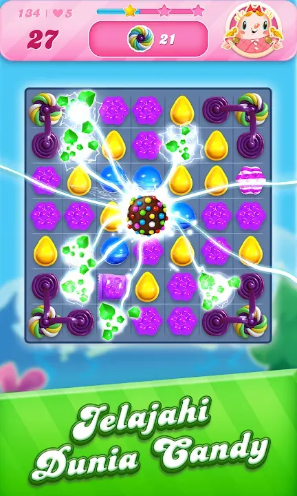 Candy Crush Saga: bom warna meledak di papan permen ungu