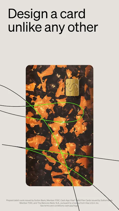 Cash App debit card with a custom orange and black design