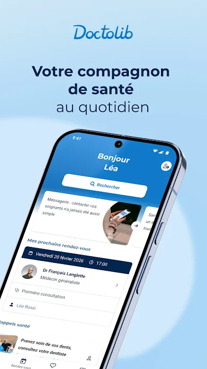 Accueil de Doctolib avec recherche et prochain rendez-vous médical
