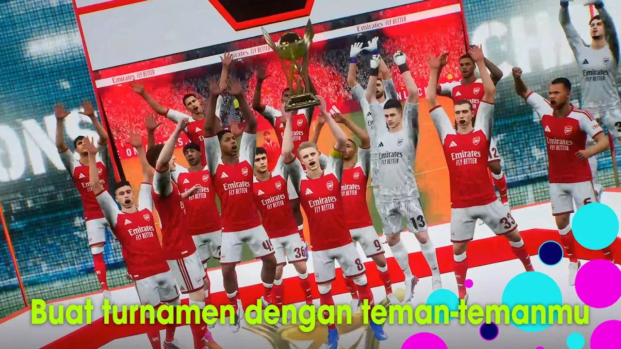 Tim berseragam merah merayakan juara sambil mengangkat trofi