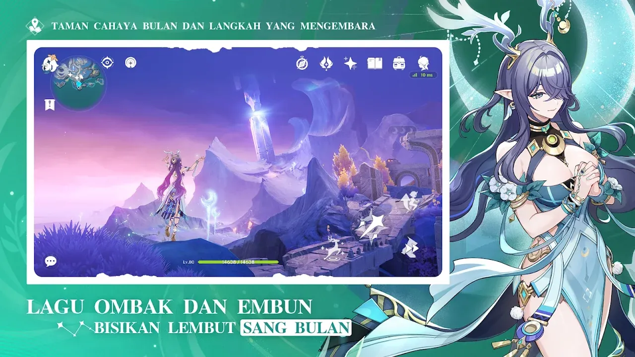 Genshin Impact menampilkan karakter berambut ungu dan lembah malam