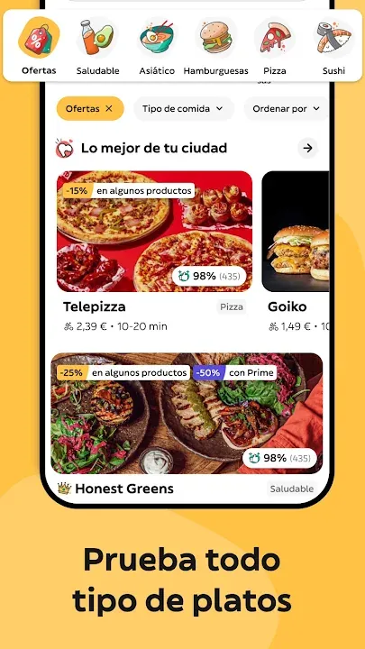 Restaurantes destacados de la ciudad con pizzas de Telepizza y ensaladas