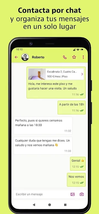 Chat con un anunciante para concertar una visita al piso