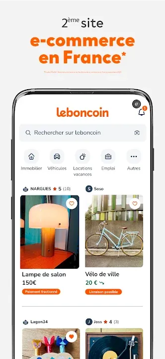 Annonces d’une lampe de salon et d’un vélo de ville