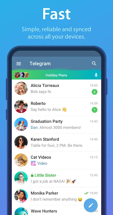 Telegram में दोस्तों, ग्रुप और वीडियो चैनल की चैट सूची