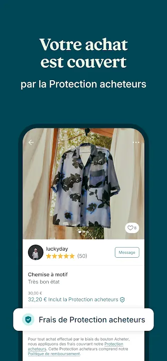 Article Vinted : chemise à motif avec frais de Protection acheteurs