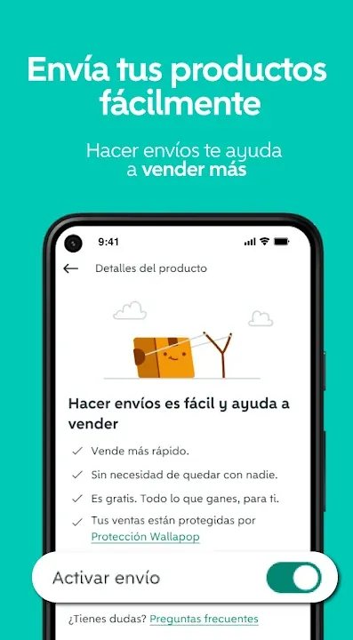 Detalles del producto con la opción de activar el envío