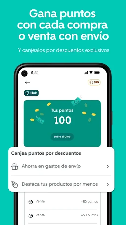 Club de puntos de Wallapop con saldo de 100 puntos canjeables